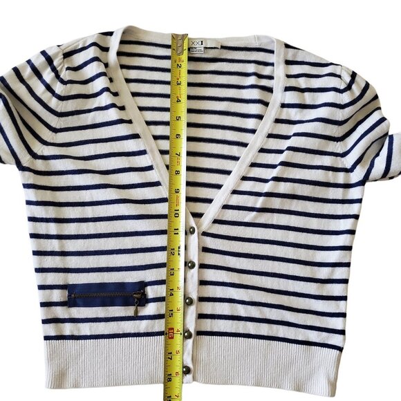 XXI Cropped Cardigan Preppy Nautical Blue and White Angora Rabbit Hair Blend - Picture 10 of 11